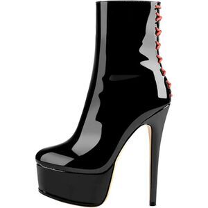 NIB Yolkomo Women's Platform Stiletto 6in Heel Side Zip Round Toe Mid Calf Boot